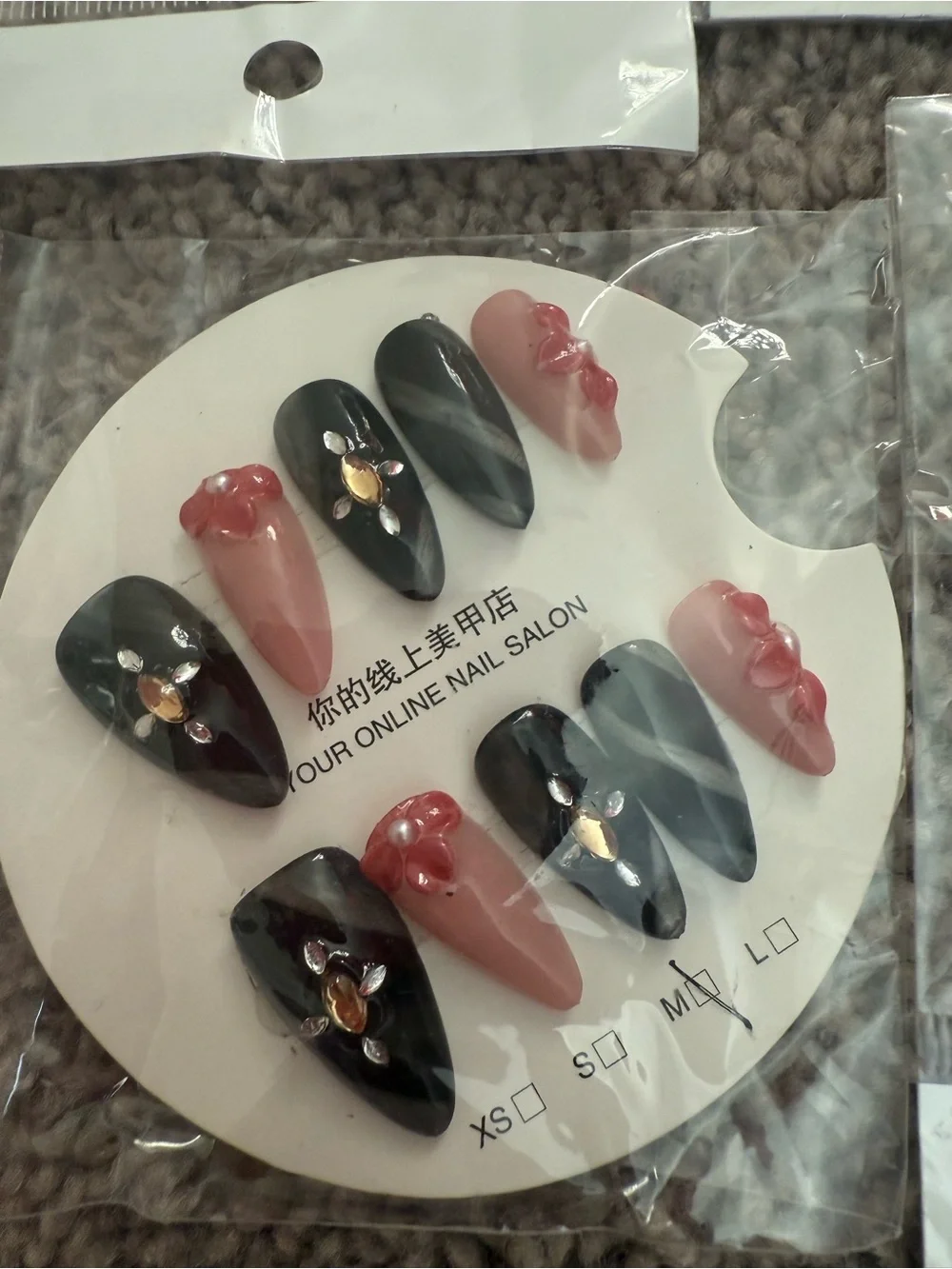 Assorted Pink & Black Press-On Nail Set bundle SIZE M – Decorative Nail Art